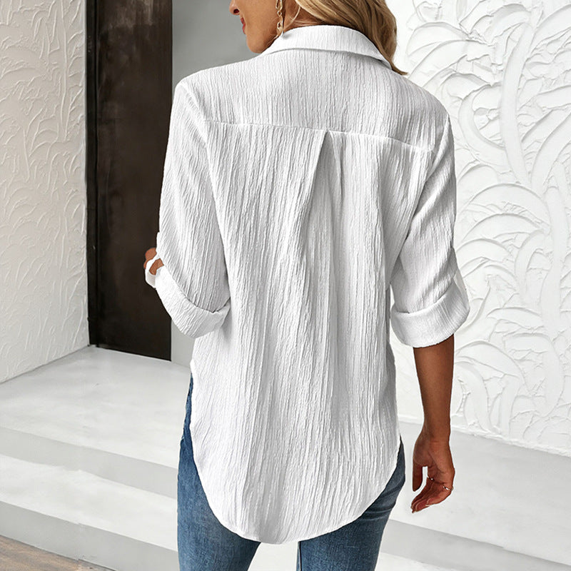 Damen Bluse Strukturiertes Gewebe Mit Taschen Beige