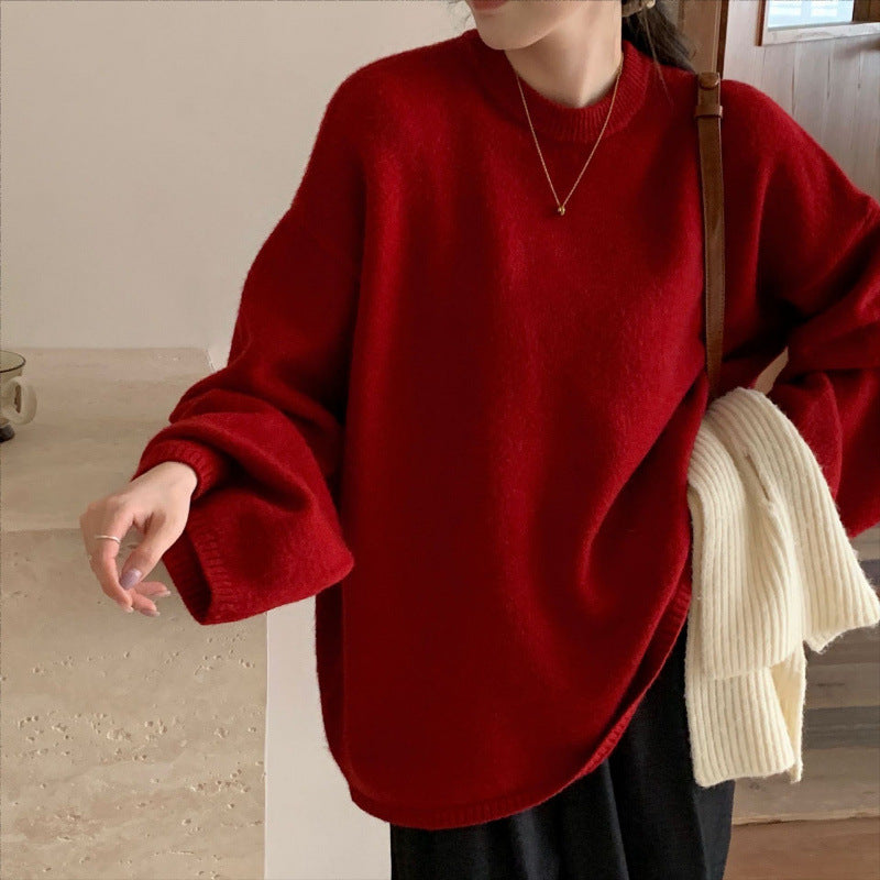 Damen Oversized Strickpullover Weiter Schnitt Feines Material Beige