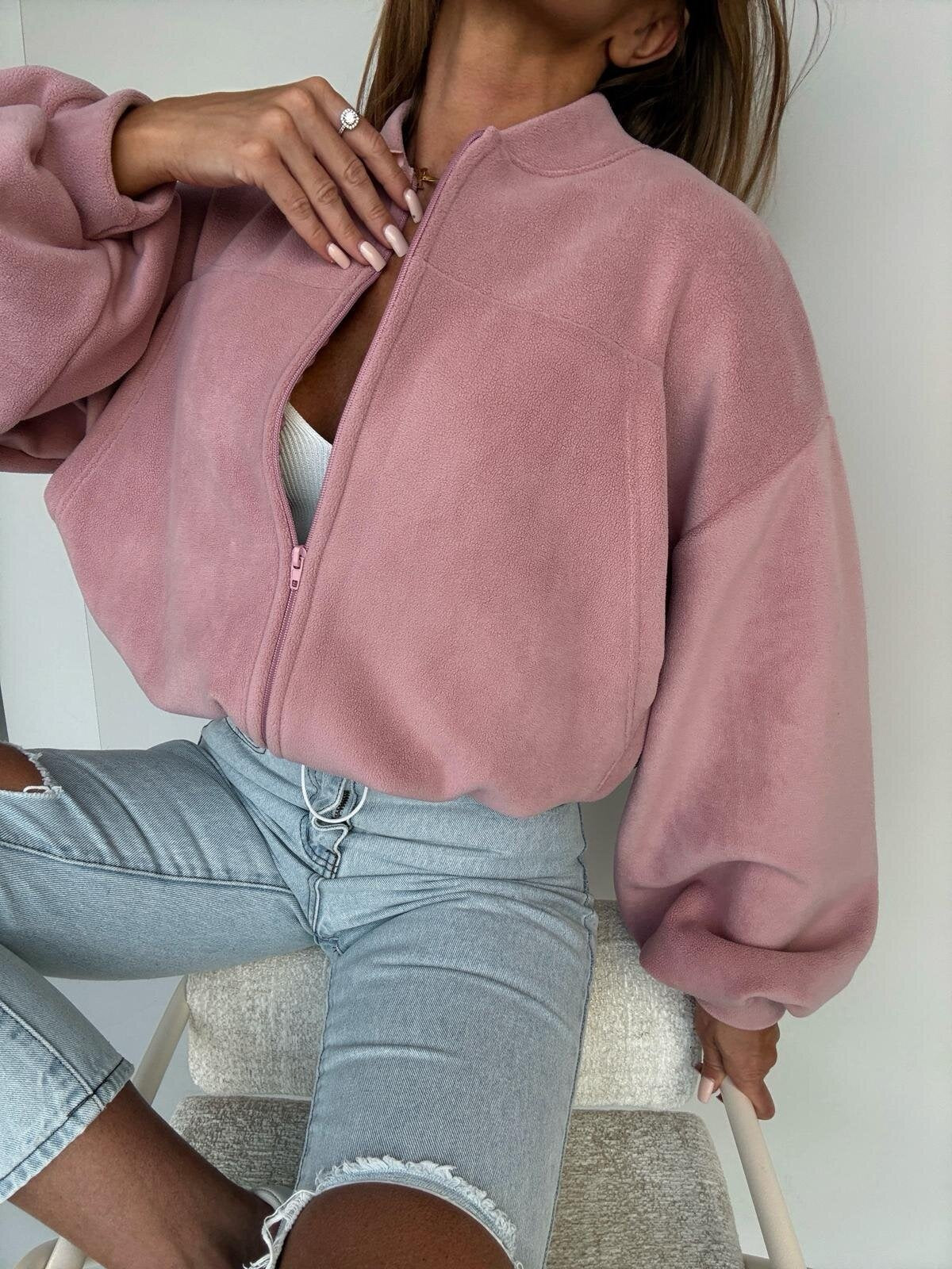 Damen Fleece-Jacke Hochkragen Reißverschluss