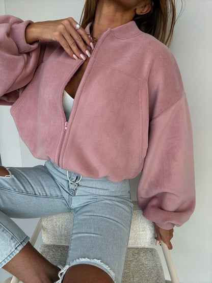 Damen Fleece-Jacke Hochkragen Reißverschluss