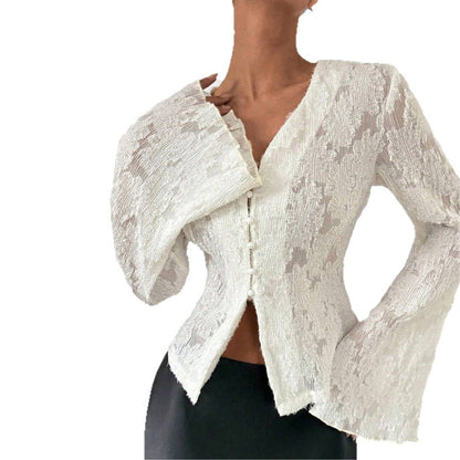 Damen Spitzenbluse Weite Ärmel Norvielle