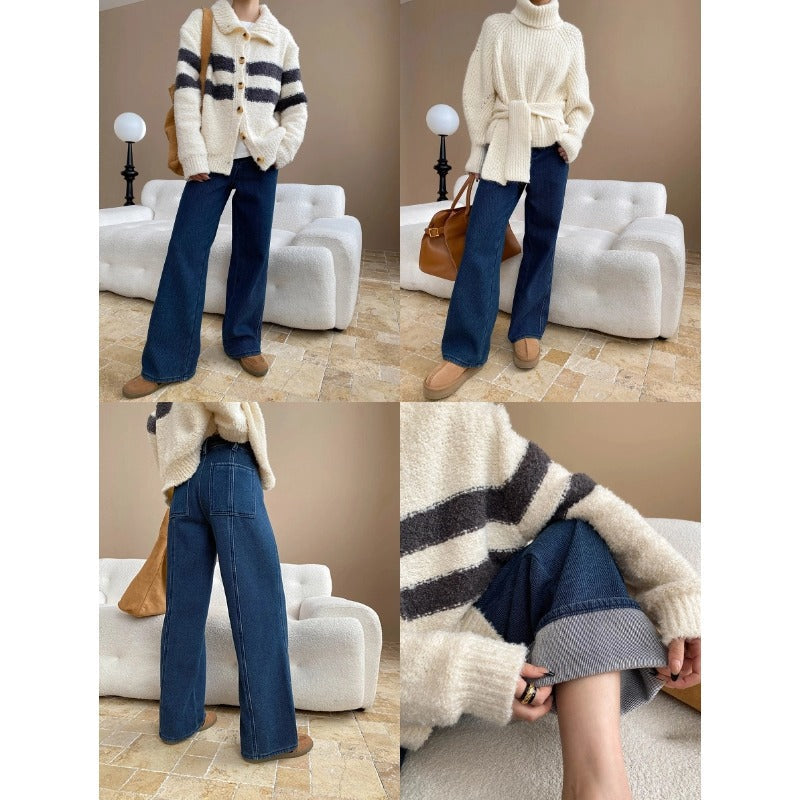 Damen Strickjacke Streifenlook Knopf Norvielle