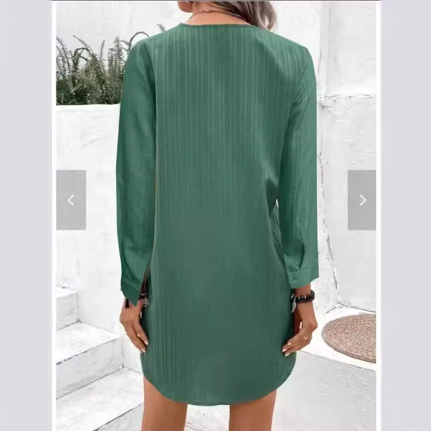 Damen Bluse V-Ausschnitt Streifenmuster Knöpfe Weiß