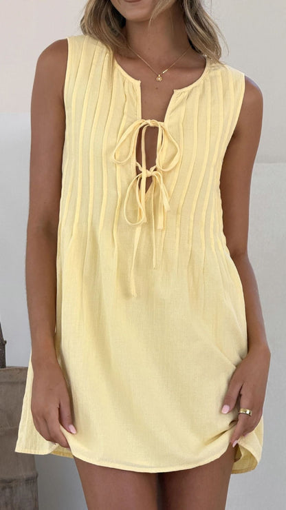 Damen Sommerkleid Rippstruktur Bindegürtel Norvielle