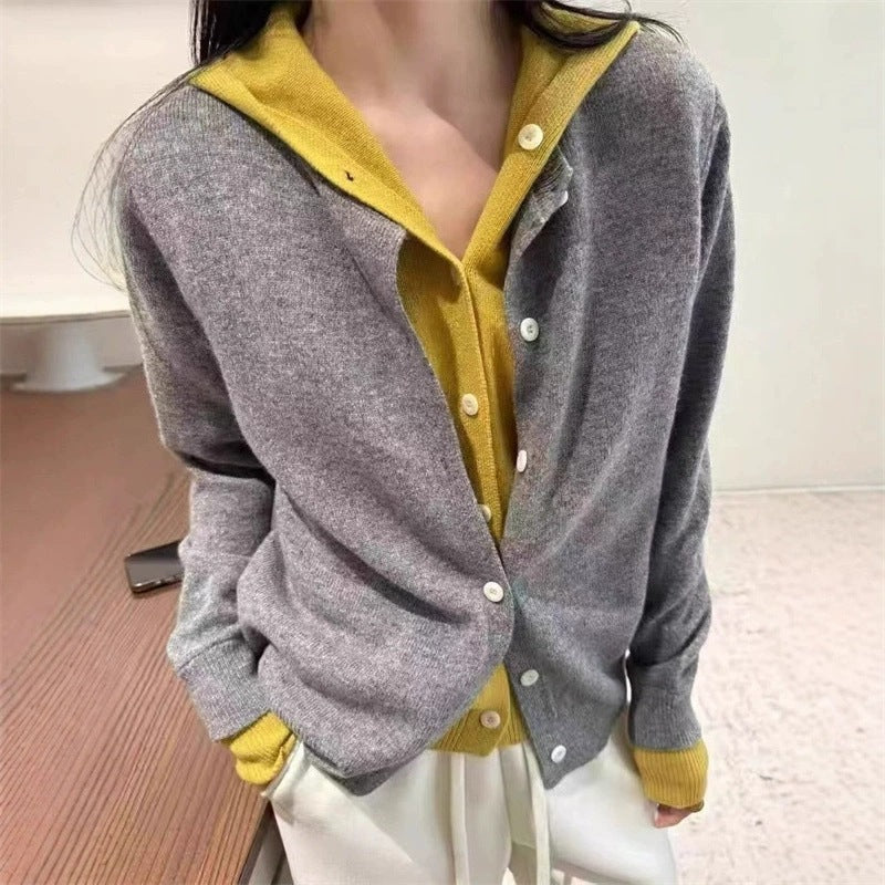 Damen Strickjacke Kuschelig V-Ausschnitt Knöpfe Beige - Norvielle