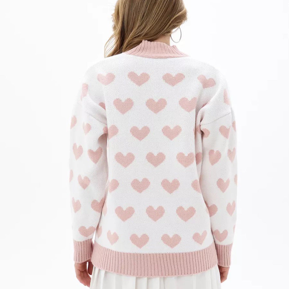Damen Strickjacke Herzmuster Knopfverschluss Norvielle