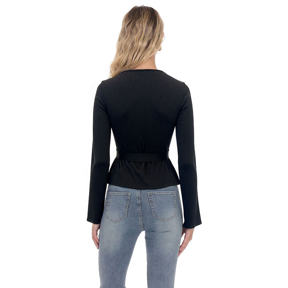 Damen Wickeloberteil Langarm Rüschen Elegant