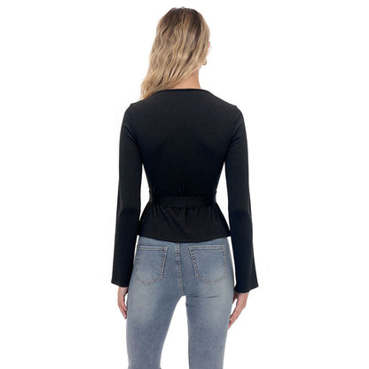 Damen Wickeloberteil Langarm Rüschen Elegant