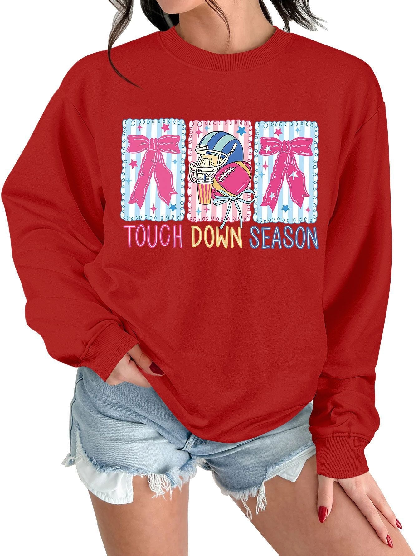 Damen Sweatshirt Football Motiv Lässig Grün