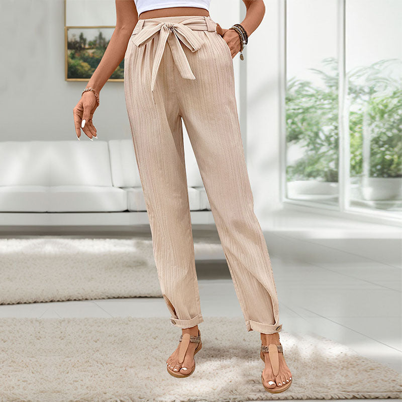Damen Chinohose mit Gürtel Elastischer Bund