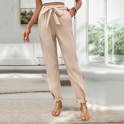 Damen Chinohose mit Gürtel Elastischer Bund