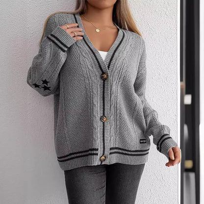 Damen Strickcardigan Strukturiertes Muster Kontrastakzente Norvielle