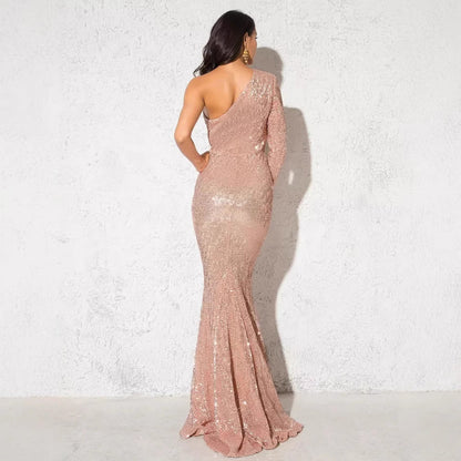 Damen Abendkleid Asymmetrischer Schnitt Glitzernd