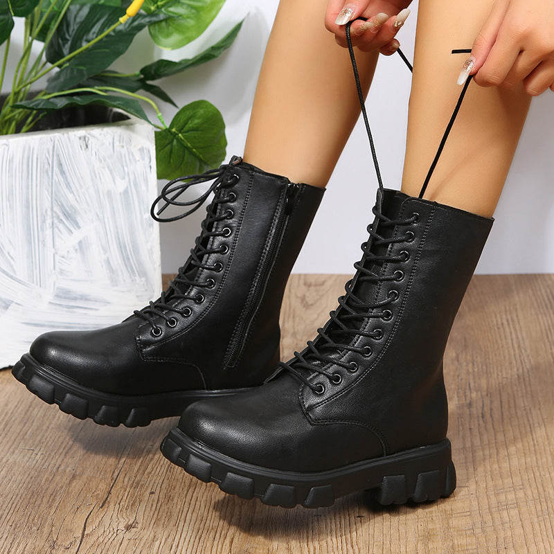 Damen Schnürboots Robustes Plateau Seitlicher Reißverschluss - Norvielle