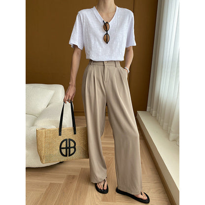 Damen T-Shirt V-Ausschnitt Weiches Material Beige