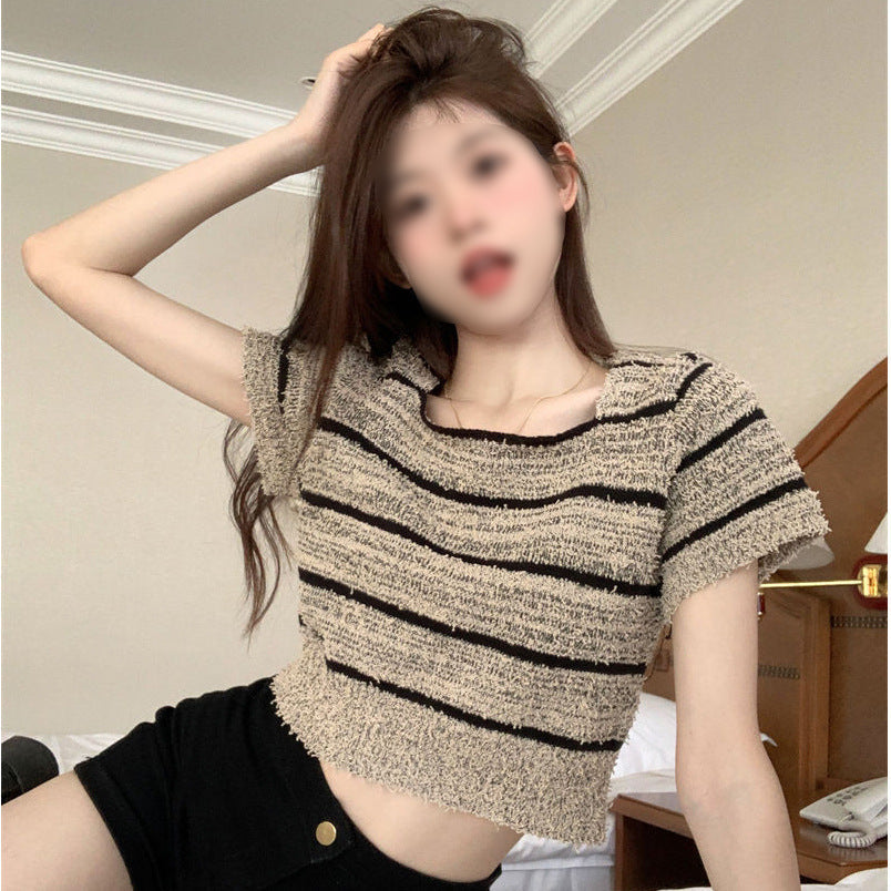 Damen Cropped Streifenmuster Lässig Weiß - Norvielle