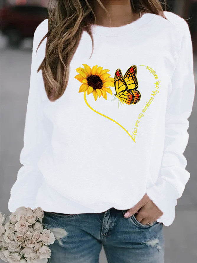 Damen Sweatshirt Grafisches Motiv Schmetterling Sonnenblume Norvielle