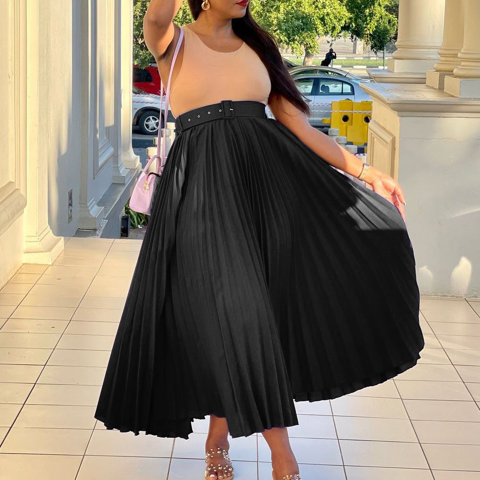 Damen Maxi-Rock Plissee mit Gürtel Norvielle