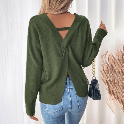Damen Pullover V-Ausschnitt 3/4 Ärmel Lässig Norvielle