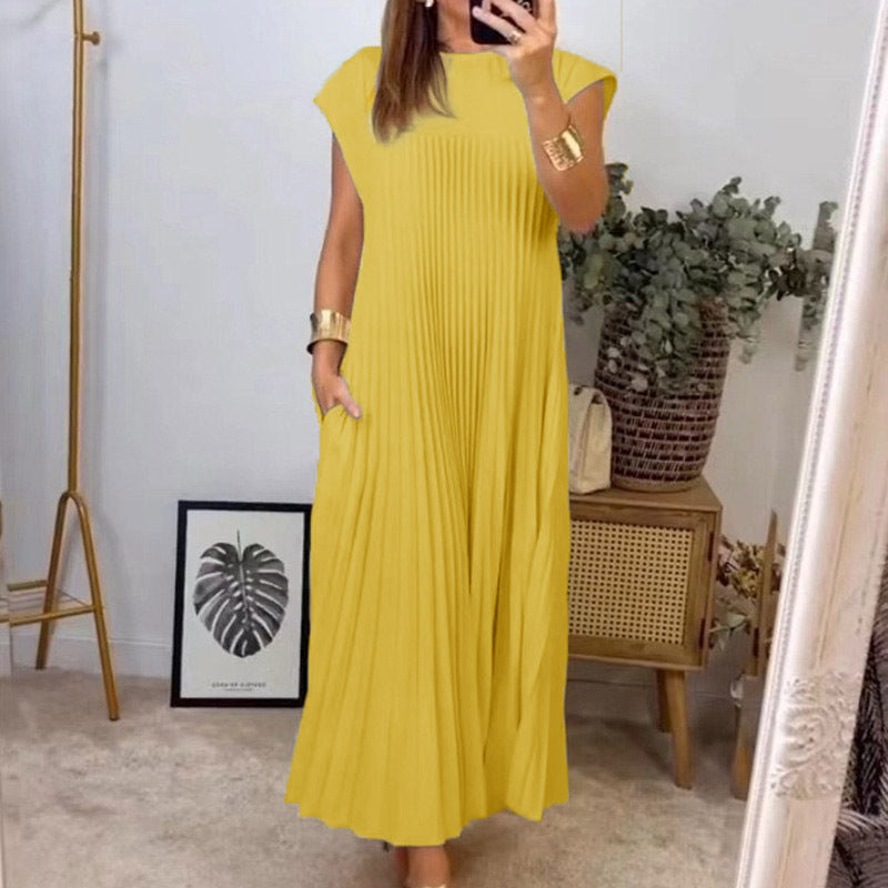 Damen Maxikleid Plissiert Mit Taschen Elegantes Norvielle