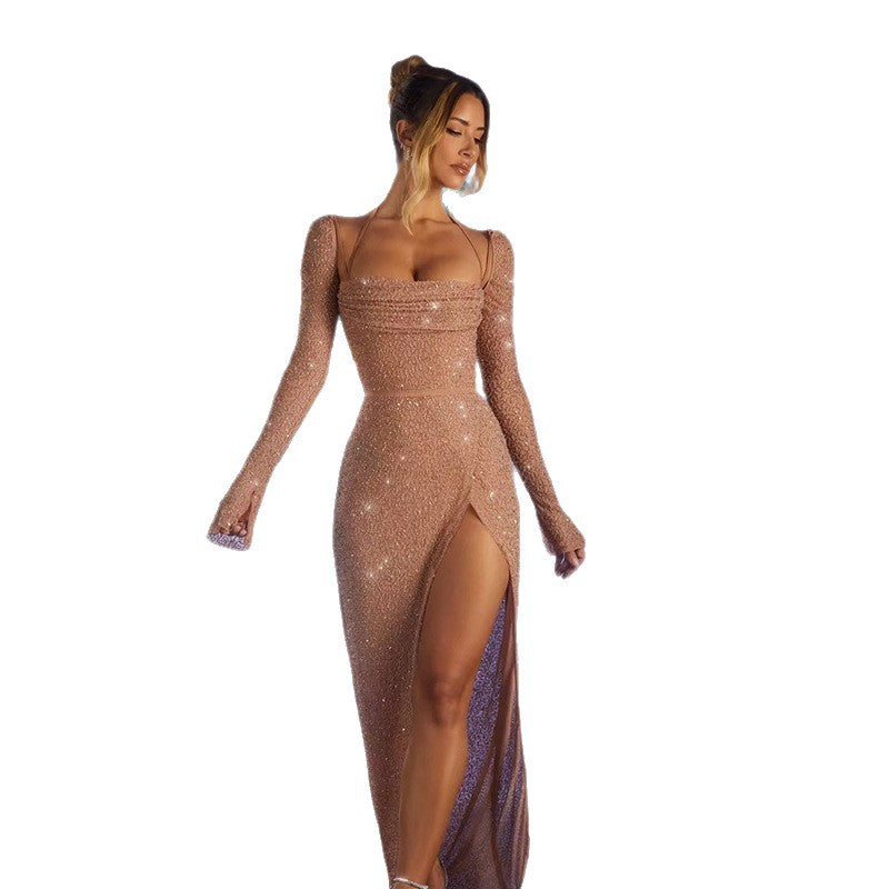 Damen Maxikleid mit schimmernden Details und Seitenschlitz Norvielle