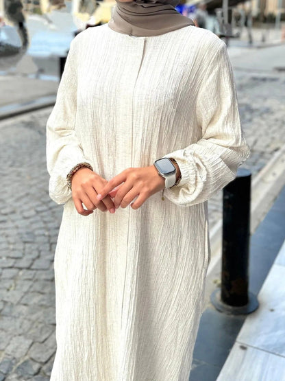 Damen Langarmkleid mit Rüschensaum aus Strukturstoff