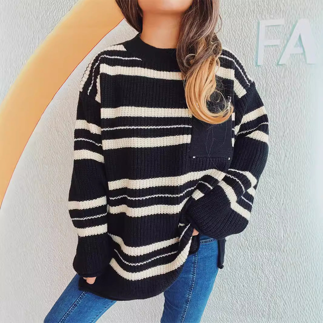 Damen Oversized Strickpullover Streifen Norvielle