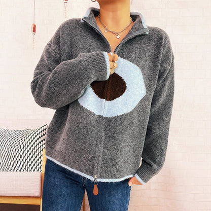 Damen Strickpullover Reißverschluss Kuschel Norvielle