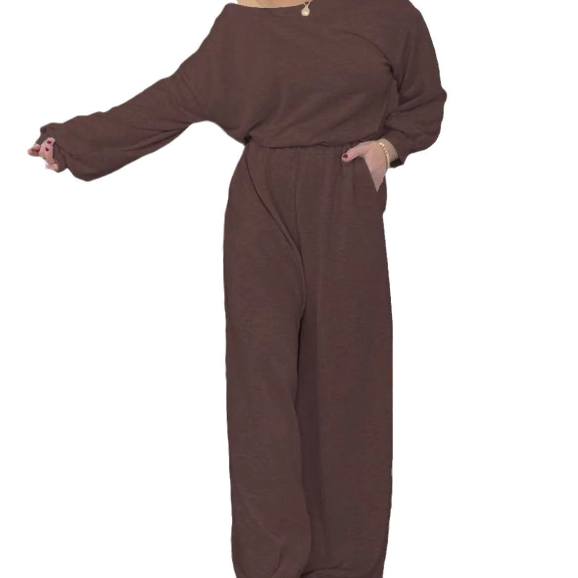 Damen Jumpsuit Komfort Weite Beine Tiefes Dekolleté Norvielle