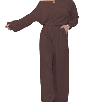 Damen Jumpsuit Komfort Weite Beine Tiefes Dekolleté Norvielle