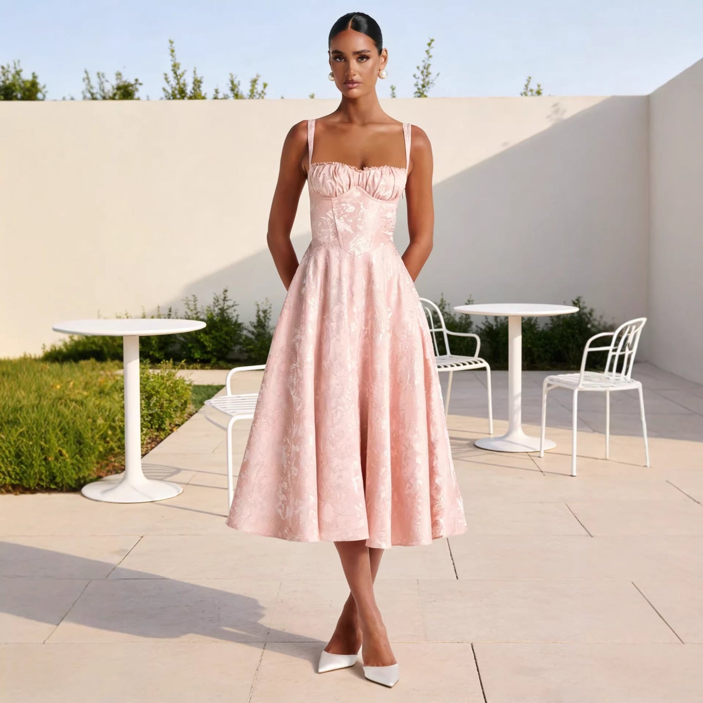 Damen Cocktailkleid Gerafftes Oberteil Voluminöser Rock Norvielle