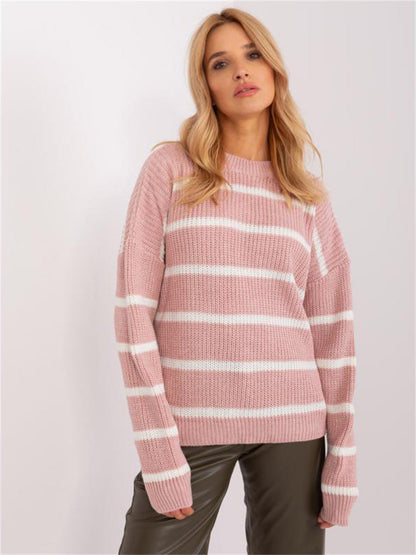 Damen Grobstrickpullover Rundhalsausschnitt Lässiges Streifenmuster