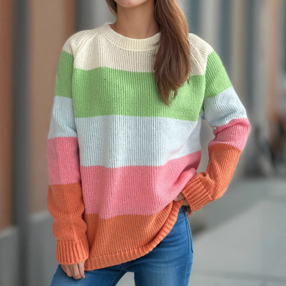 Damen Strickpullover Gestreift Bunt Lässiger Schnitt