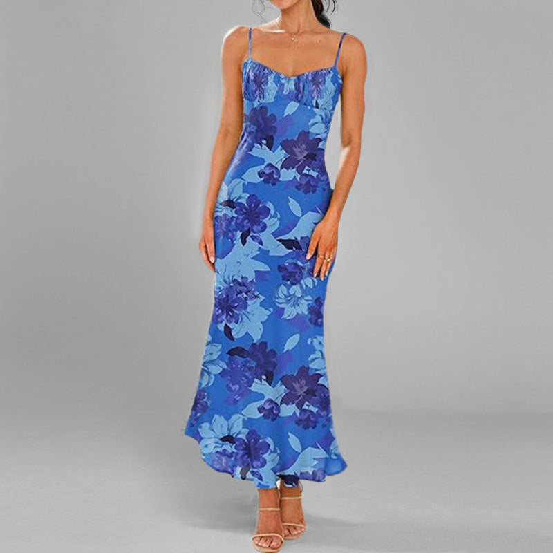 Damen Maxikleid Fließend Floralmuster Rüschensaum Norvielle