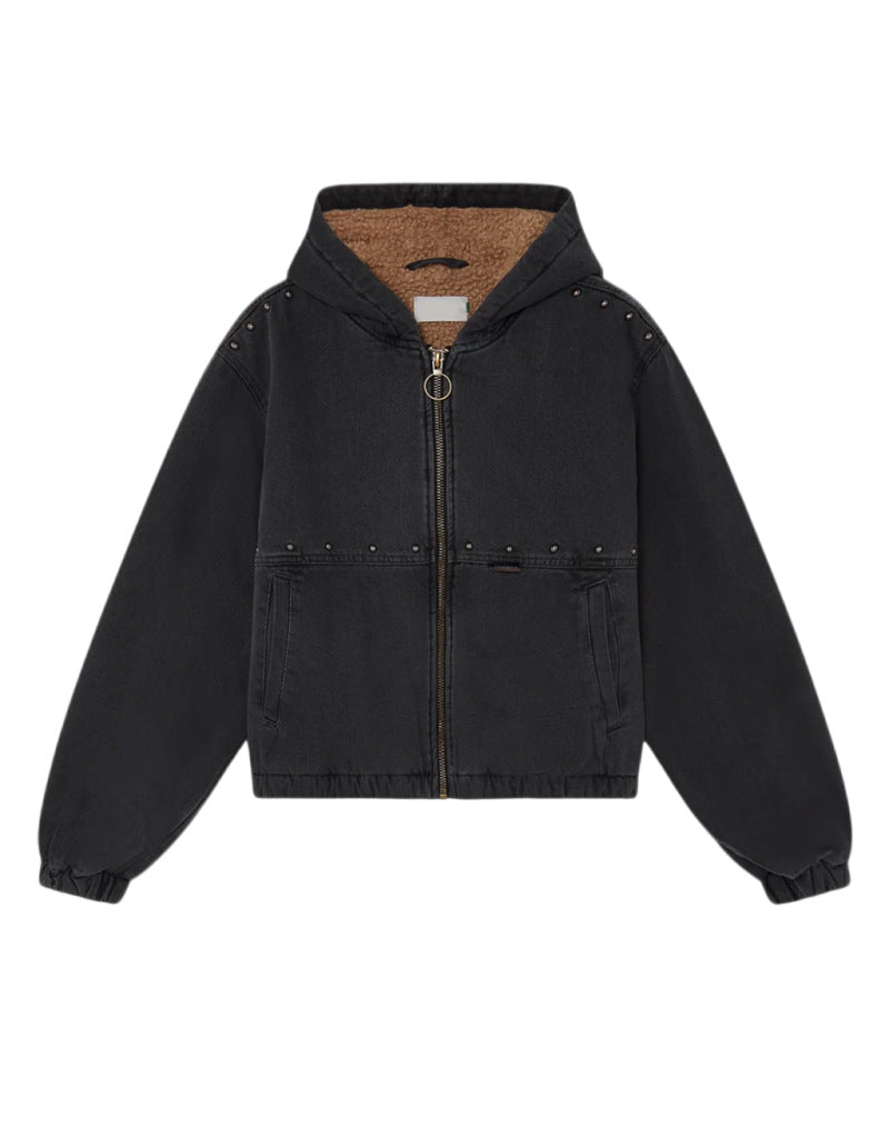 Damen Jeansjacke Kapuze Taschen Norvielle