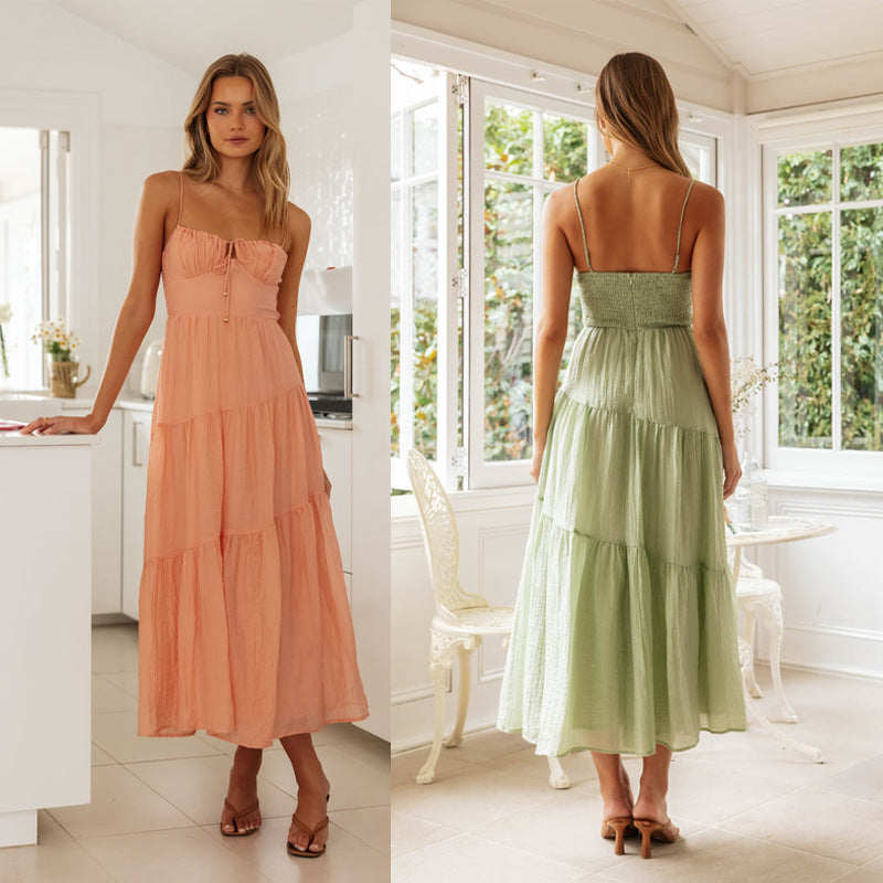 Damen Maxikleid Verstellbare Träger Raffinierte Volants Norvielle
