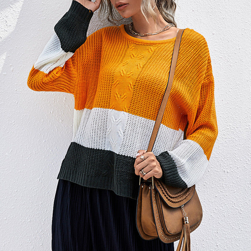Damen Strickpullover Lässig Weit Blockstreifen Norvielle