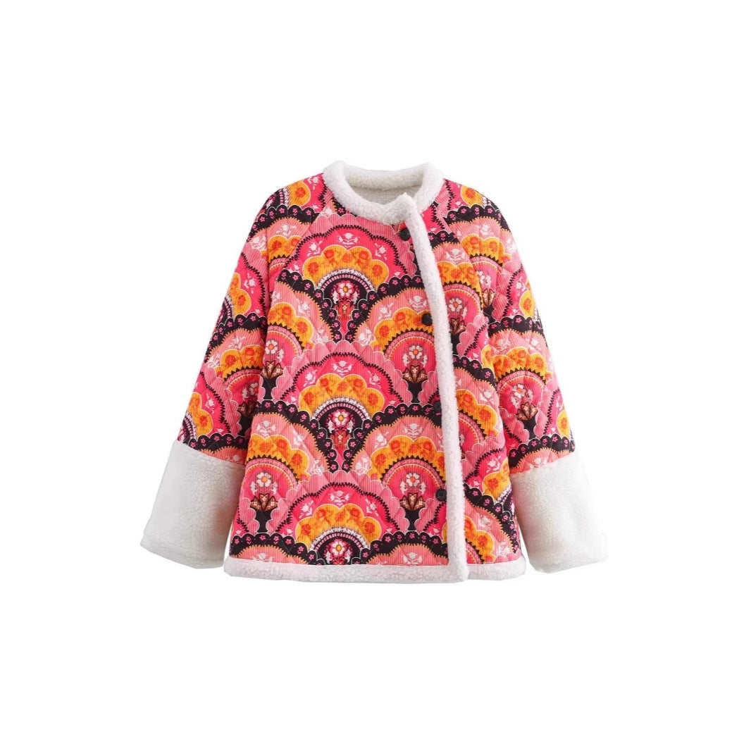 Damen Steppjacke Floralmuster Kuscheliges Innenfutter Norvielle - Norvielle