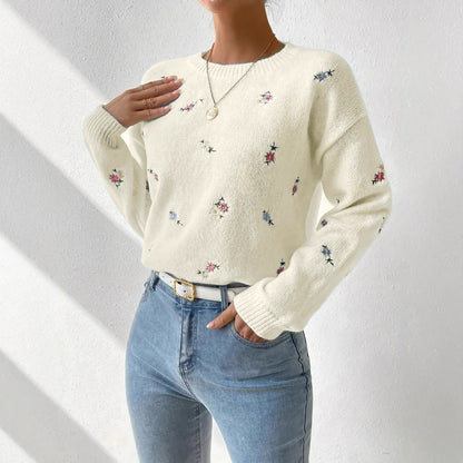 Damen Pulli Floral Stickerei Lässig Norvielle