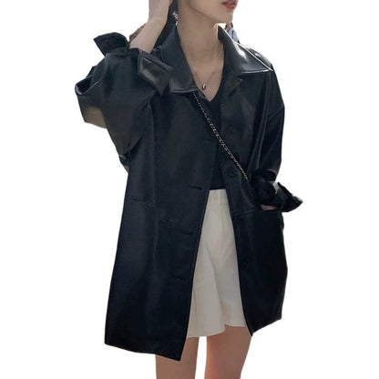 Damen Longjacke Kunstleder Lässig