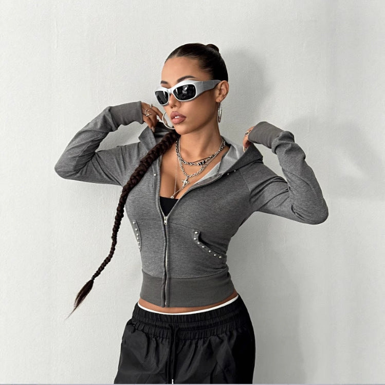 Damen Sportjacke Kapuzenjacke Strassdetails