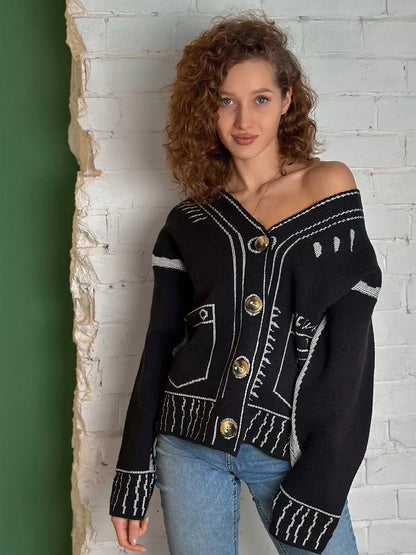 Damen Strickcardigan Lockerer Schnitt Große Knöpfe Beige