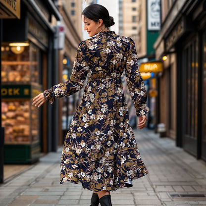 Damen Maxikleid Floral Taillengürtel Fließend Norvielle