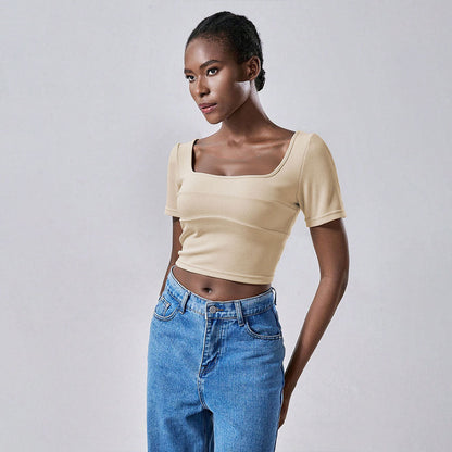 Damen Cropped T-Shirt Kurzärmelig Quadratausschnitt Norvielle