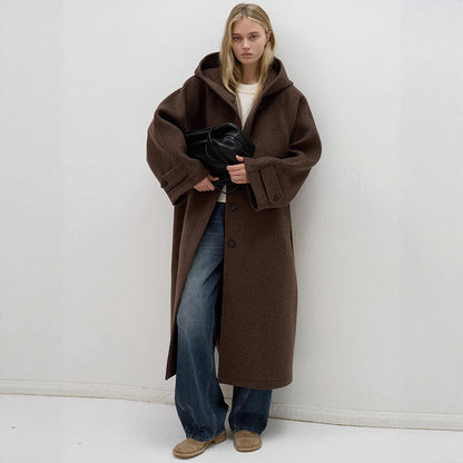 Damen Oversized Wollmantel mit Kapuze