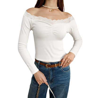 Damen Off-Shoulder- mit Spitzenakzenten