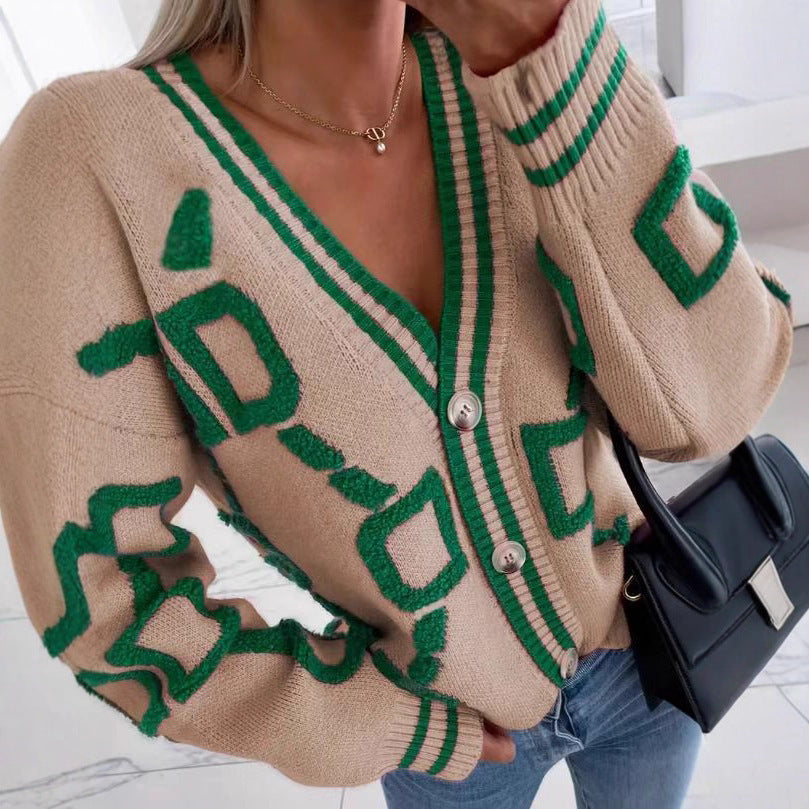 Damen Strickjacke Bunt Muster Knöpfe