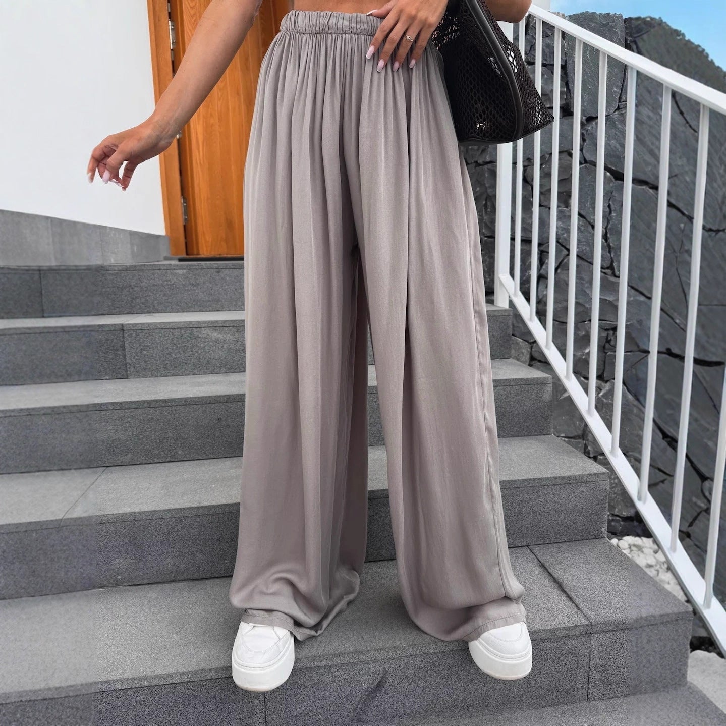 Damen Palazzo-Hose Elastischer Bund Weite Bein Norvielle