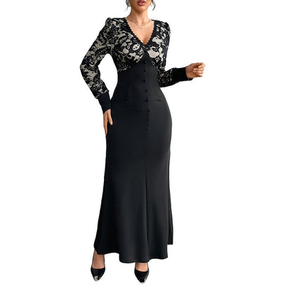 Damen Maxikleid Spitze Tailliert Norvielle