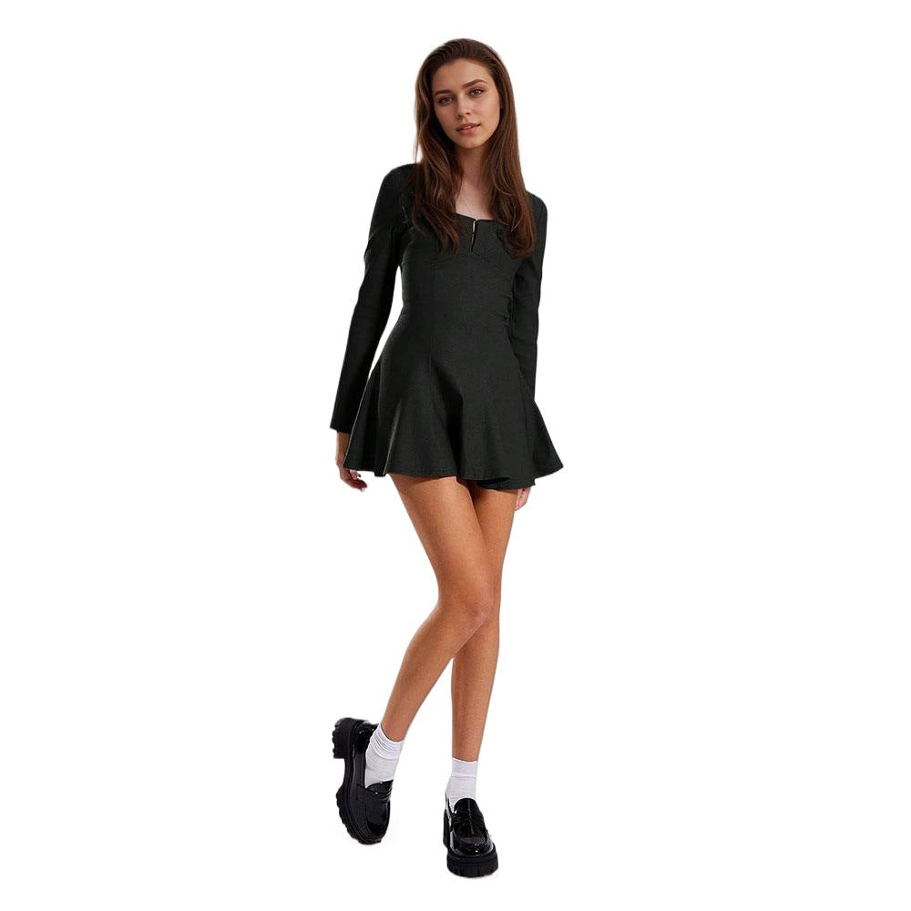 Damen Minikleid Langer Ärmel V-Ausschnitt Norvielle